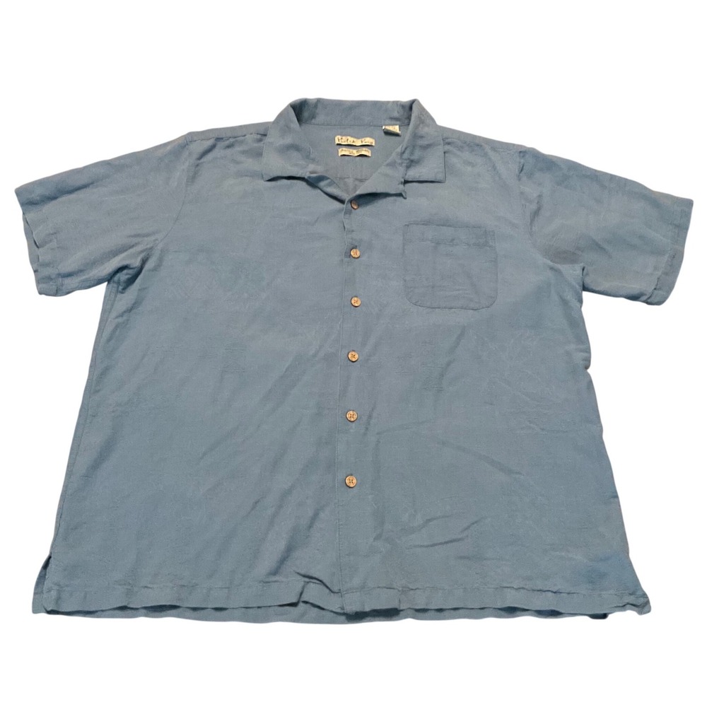 Vintage Batik Bay 100% Silk Camp Shirt Mens XL Blue Textured Floral Short Sleeve - Picture 2 of 16